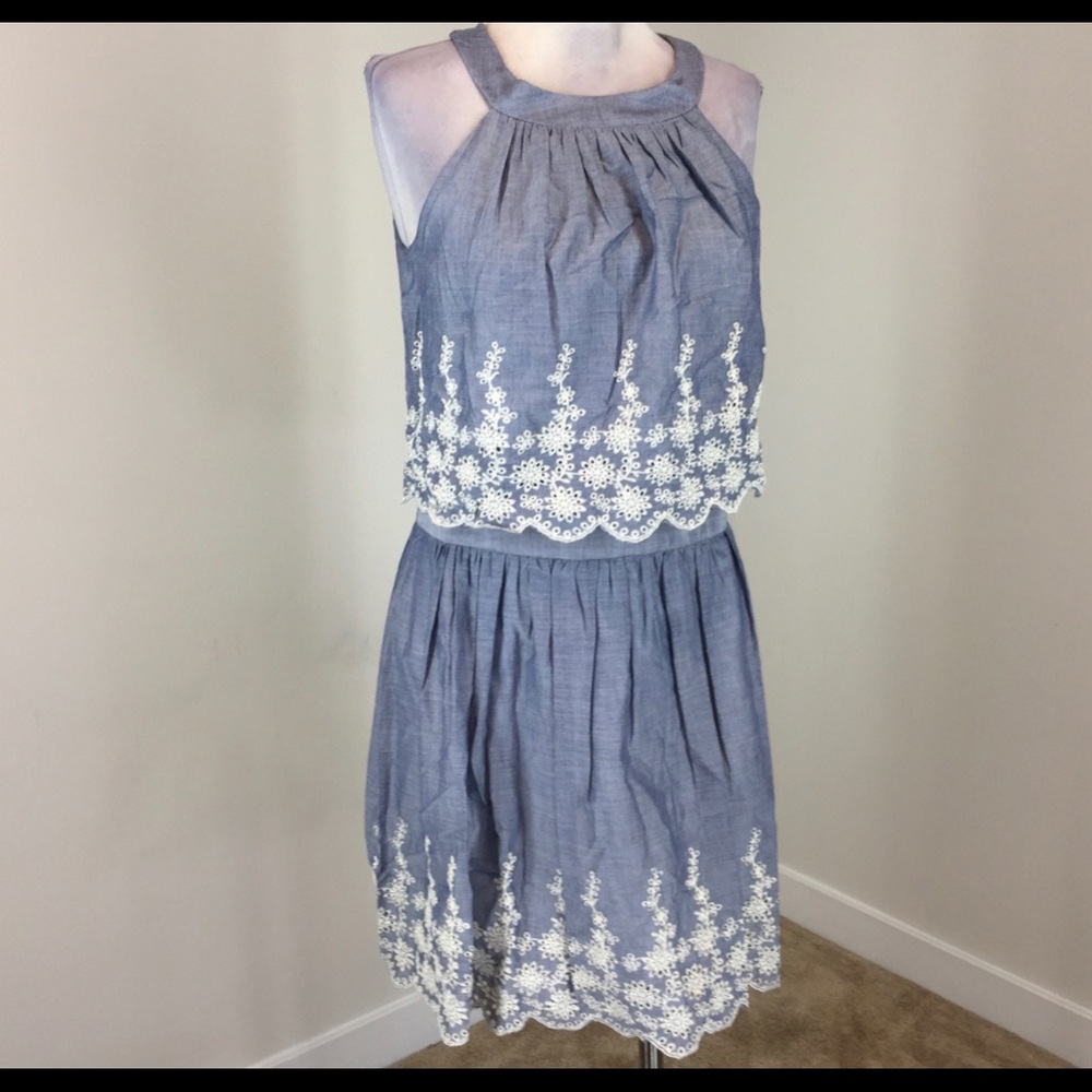 Pim + Larkin eyelet lace chambray dress 0